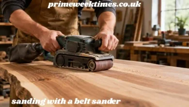 sanding with a belt sander