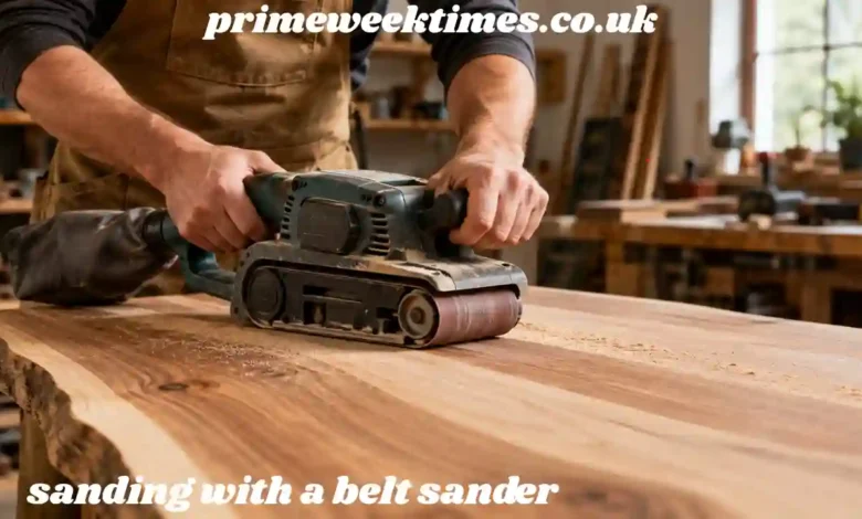 sanding with a belt sander